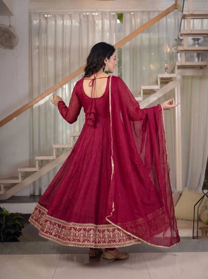 Amrapali Trend Heavy Crunchy Silk Embroidered Anarkali Kurta Set with Pant & Dupatta