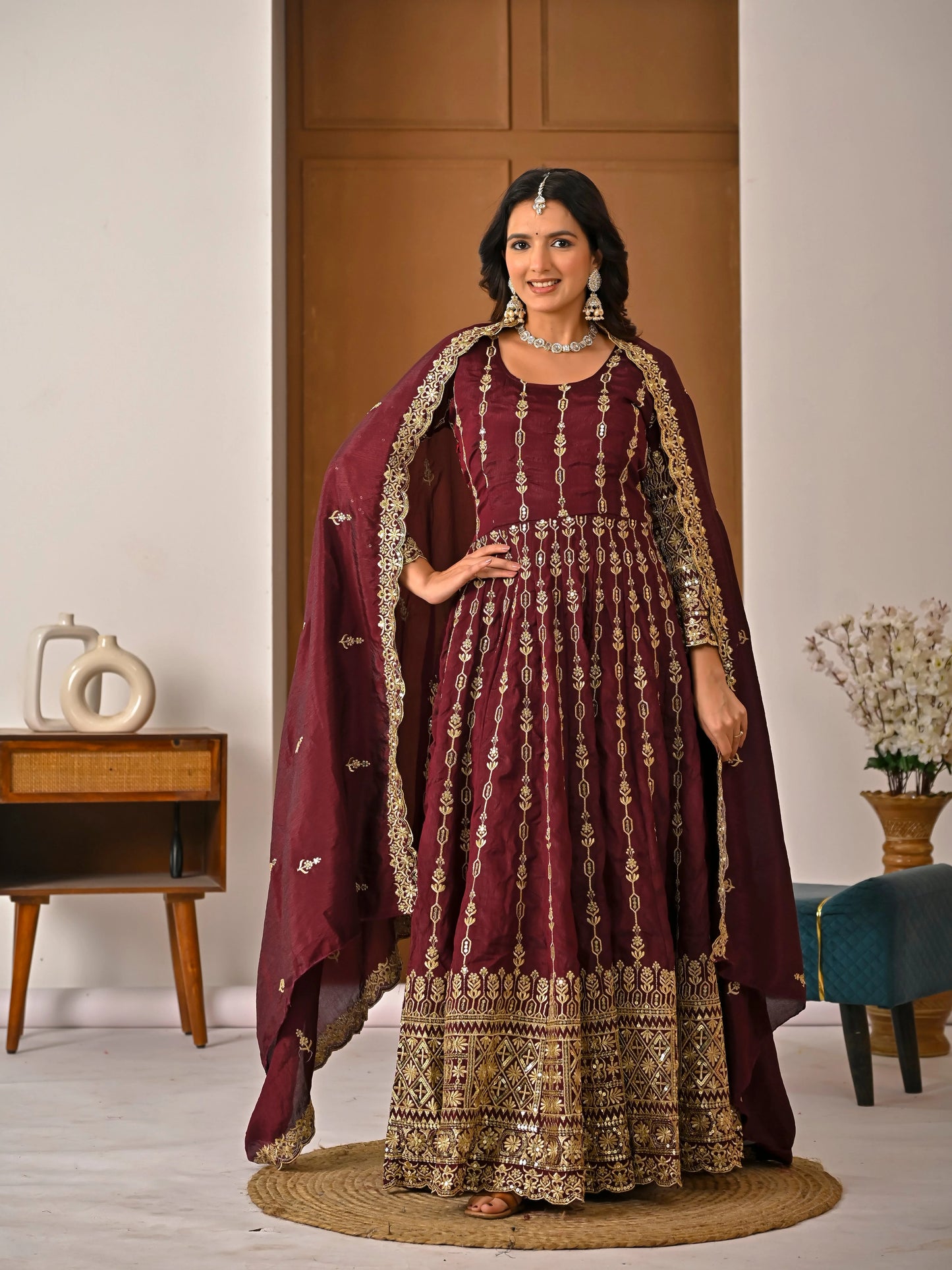 Amrapali Trend Maroon Heavy Embroidered Kurta Palazzo Set with Dupatta | Wedding & Festive Wear