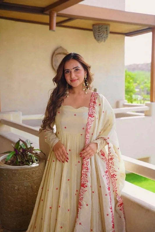 Amrapali Trend Pure Cosmos Silk Anarkali Sharara Set with Embroidered Dupatta