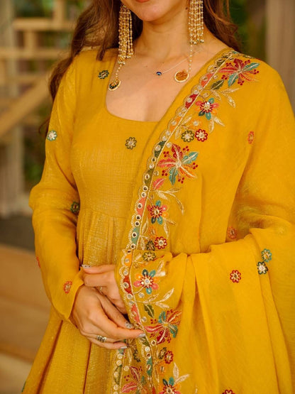 Amrapali Trend Elegant Crunchy Silk Anarkali Suit Set with Palazzo & Embroidered Dupatta for Women