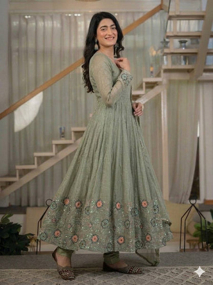 Amrapali Trend Designer Anarkali Gown for Women with Pant & Dupatta