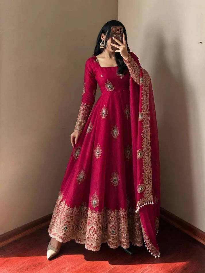 Exclusive Designer Fendy Silk Gown with Heavy Sequence Embroidery – Wedding, Festive & Party Wea