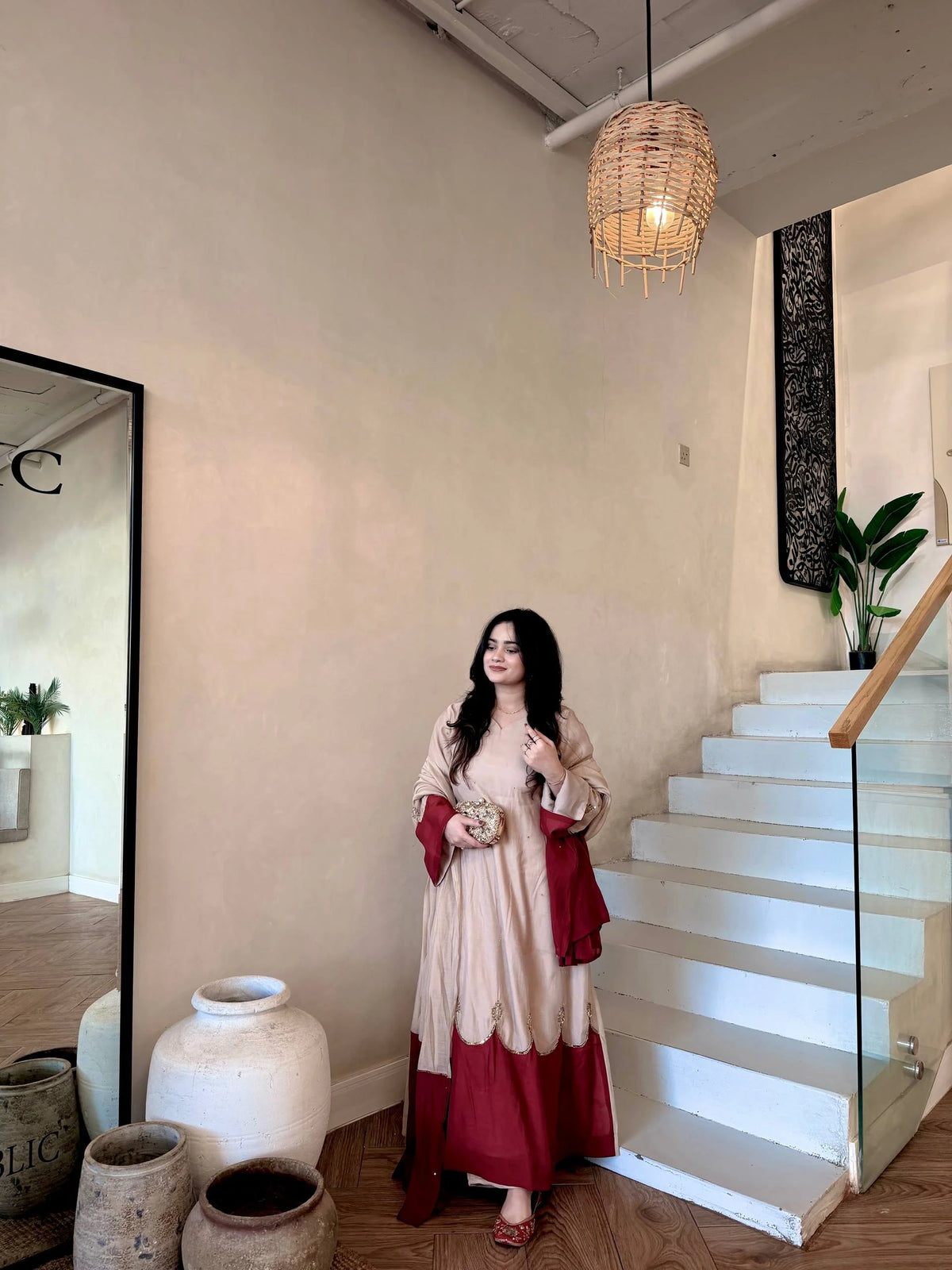 Designer Pure Roman Silk Kaftan with Bell Sleeves, Palazzo & Lace Border Dupatta – Party & Festive Wear
