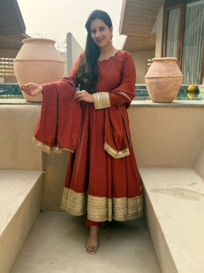 Amrapali Trend Heavy NC Vichitra Embroidered Anarkali Suit Set with Pant & Sequence Dupatta