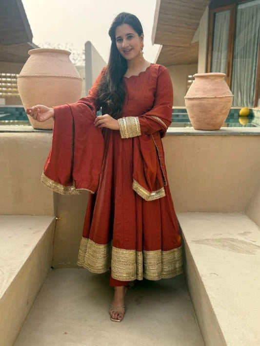 Amrapali Trend Heavy NC Vichitra Embroidered Anarkali Suit Set with Pant & Sequence Dupatta