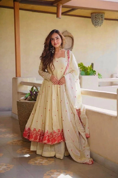 Amrapali Trend Pure Cosmos Silk Anarkali Sharara Set with Embroidered Dupatta