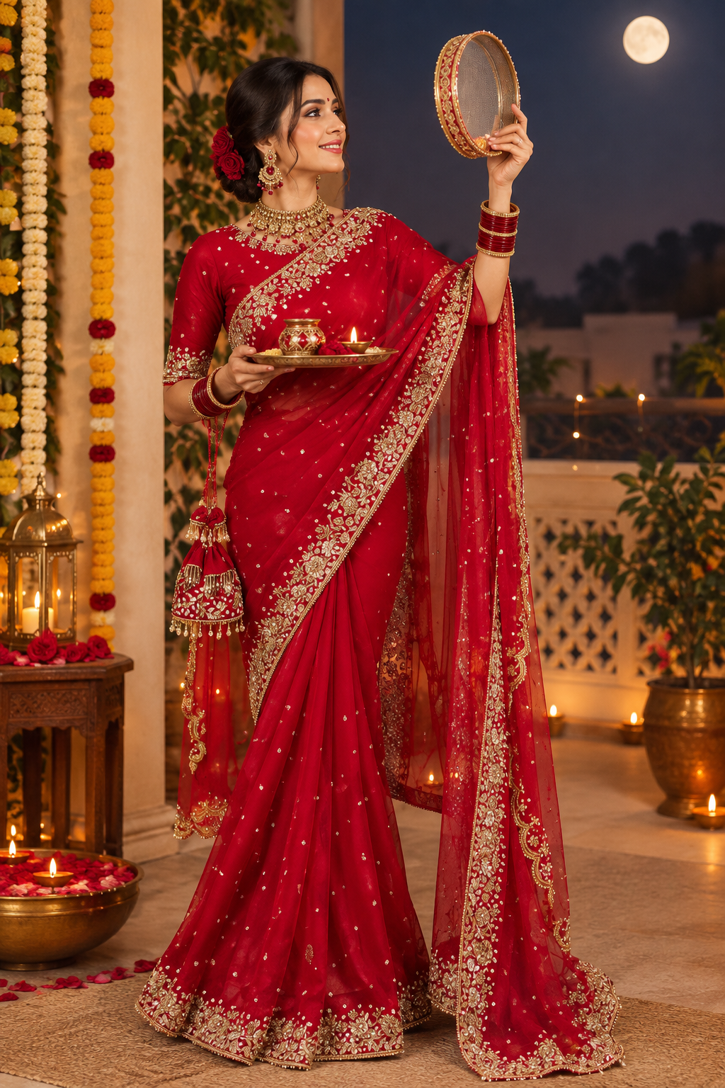 Karwa Chauth Special Red Designer Sequence Saree