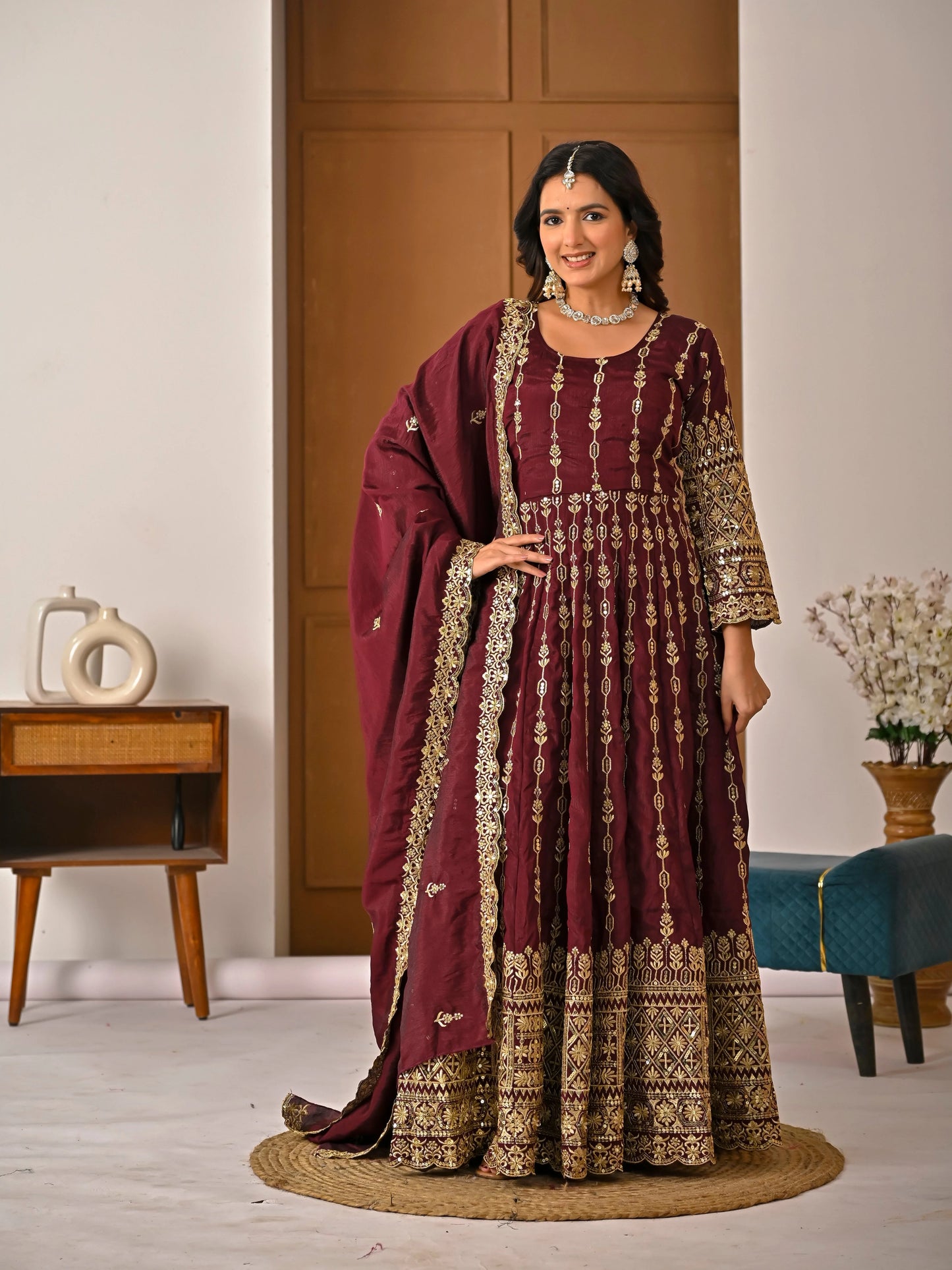 Amrapali Trend Maroon Heavy Embroidered Kurta Palazzo Set with Dupatta | Wedding & Festive Wear