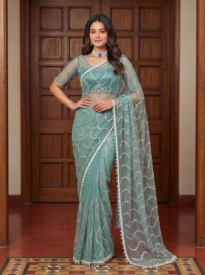 Intricately Bidds handwork embroidered saree