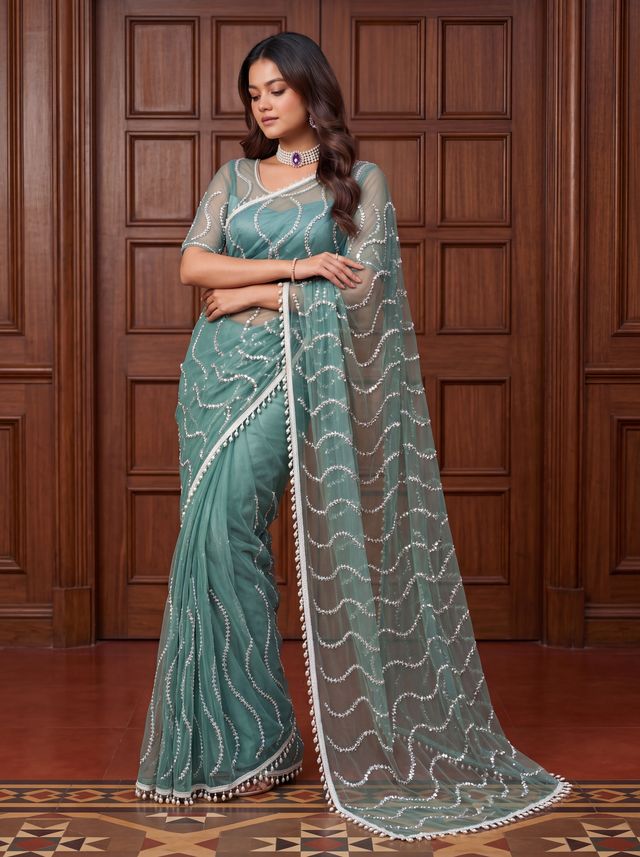 Intricately Bidds handwork embroidered saree