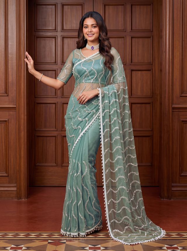 Intricately Bidds handwork embroidered saree