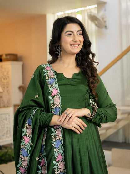 Designer Heavy NC Vichitra Silk Anarkali Suit Set