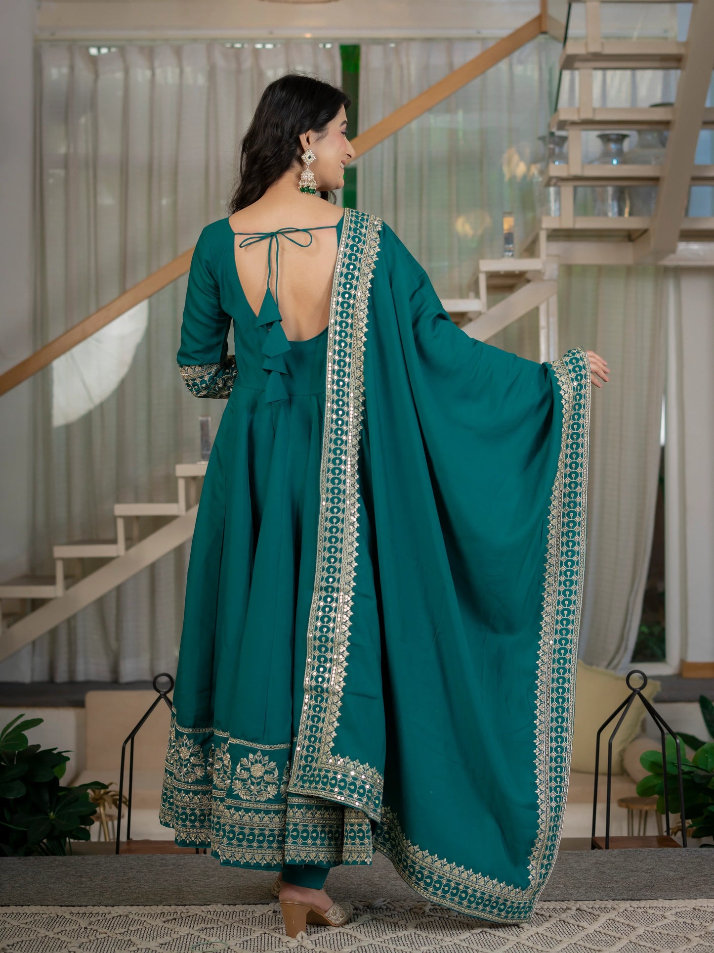 Amrapali Trend Heavy Roman Cotton Silk Embroidered Anarkali Suit Set with Pant & Dupatta