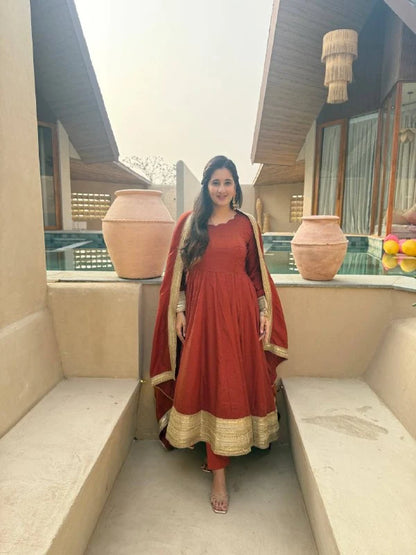 Amrapali Trend Heavy NC Vichitra Embroidered Anarkali Suit Set with Pant & Sequence Dupatta