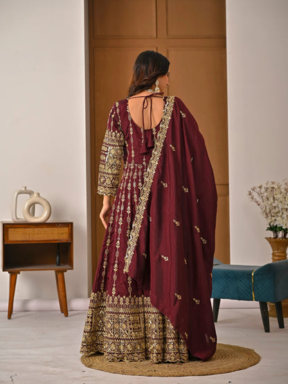 Amrapali Trend Maroon Heavy Embroidered Kurta Palazzo Set with Dupatta | Wedding & Festive Wear