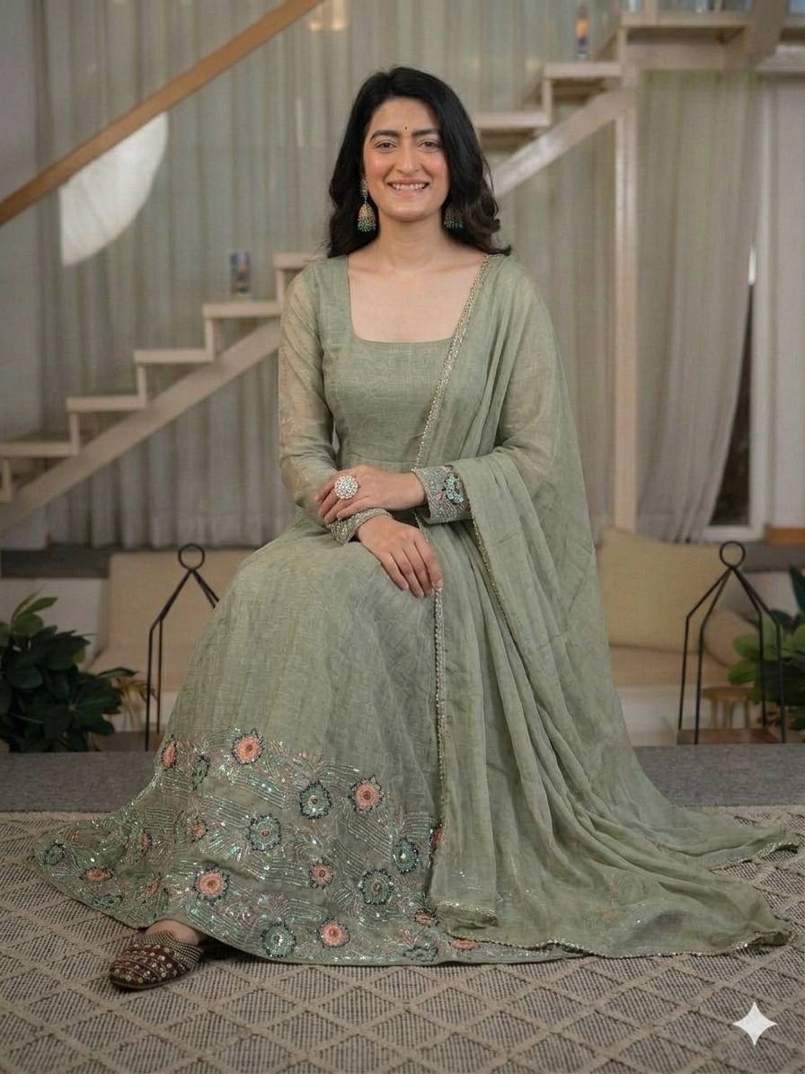 Amrapali Trend Designer Anarkali Gown for Women with Pant & Dupatta