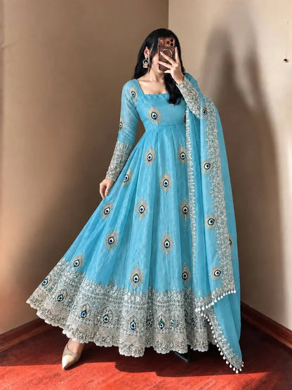 Exclusive Designer Fendy Silk Gown with Heavy Sequence Embroidery – Wedding, Festive & Party Wea