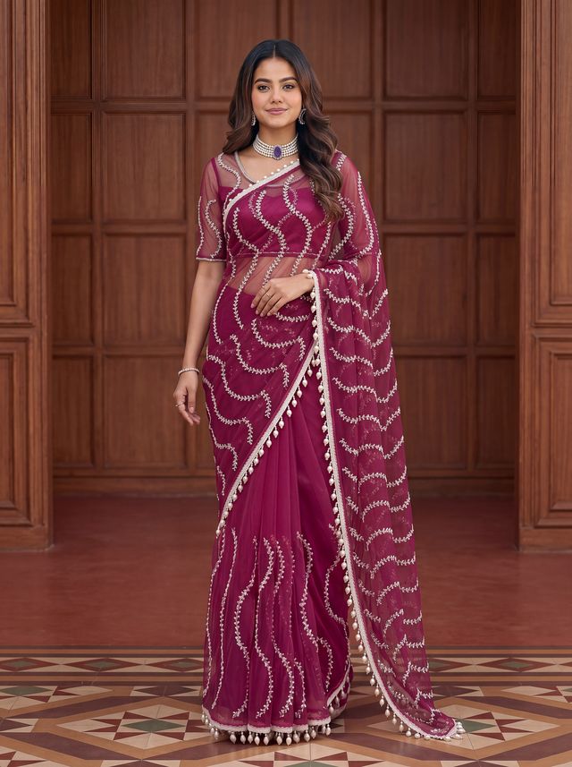 Intricately Bidds handwork embroidered saree