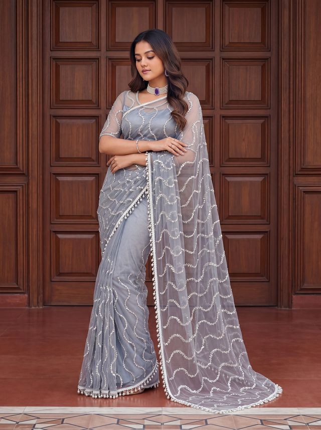 Intricately Bidds handwork embroidered saree