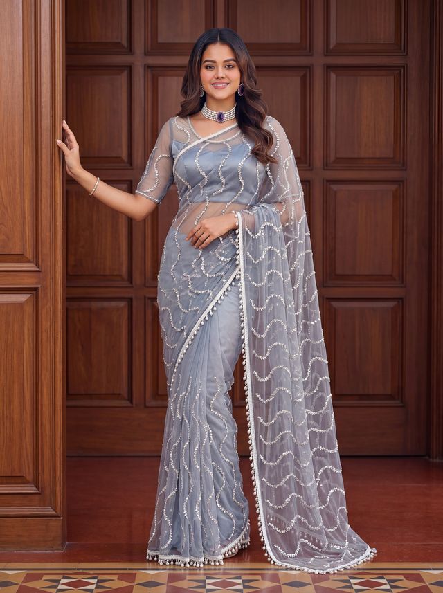 Intricately Bidds handwork embroidered saree