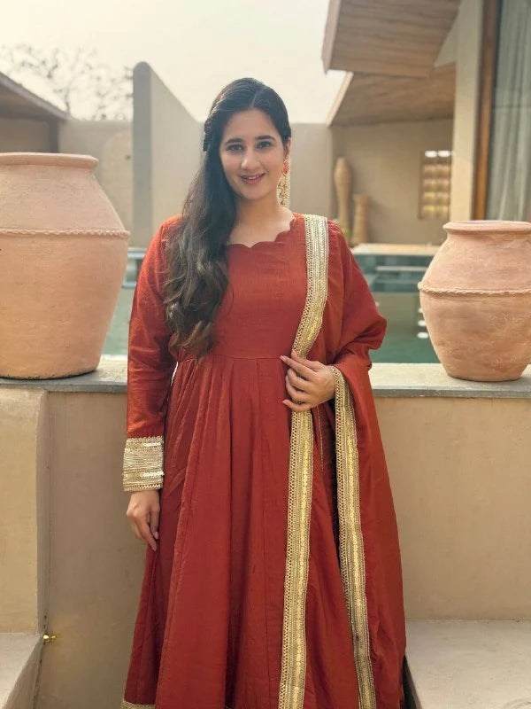 Amrapali Trend Heavy NC Vichitra Embroidered Anarkali Suit Set with Pant & Sequence Dupatta
