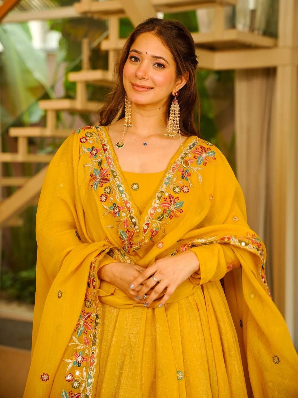 Amrapali Trend Elegant Crunchy Silk Anarkali Suit Set with Palazzo & Embroidered Dupatta for Women