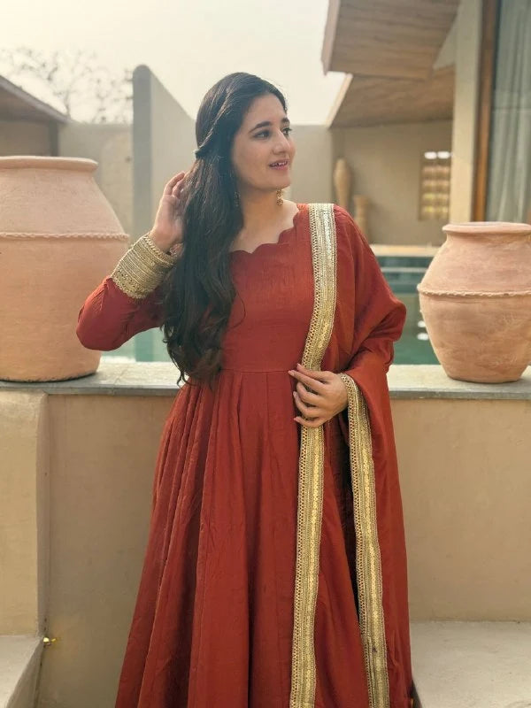 Amrapali Trend Heavy NC Vichitra Embroidered Anarkali Suit Set with Pant & Sequence Dupatta
