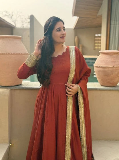 Amrapali Trend Heavy NC Vichitra Embroidered Anarkali Suit Set with Pant & Sequence Dupatta