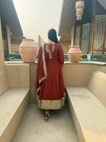 Amrapali Trend Heavy NC Vichitra Embroidered Anarkali Suit Set with Pant & Sequence Dupatta