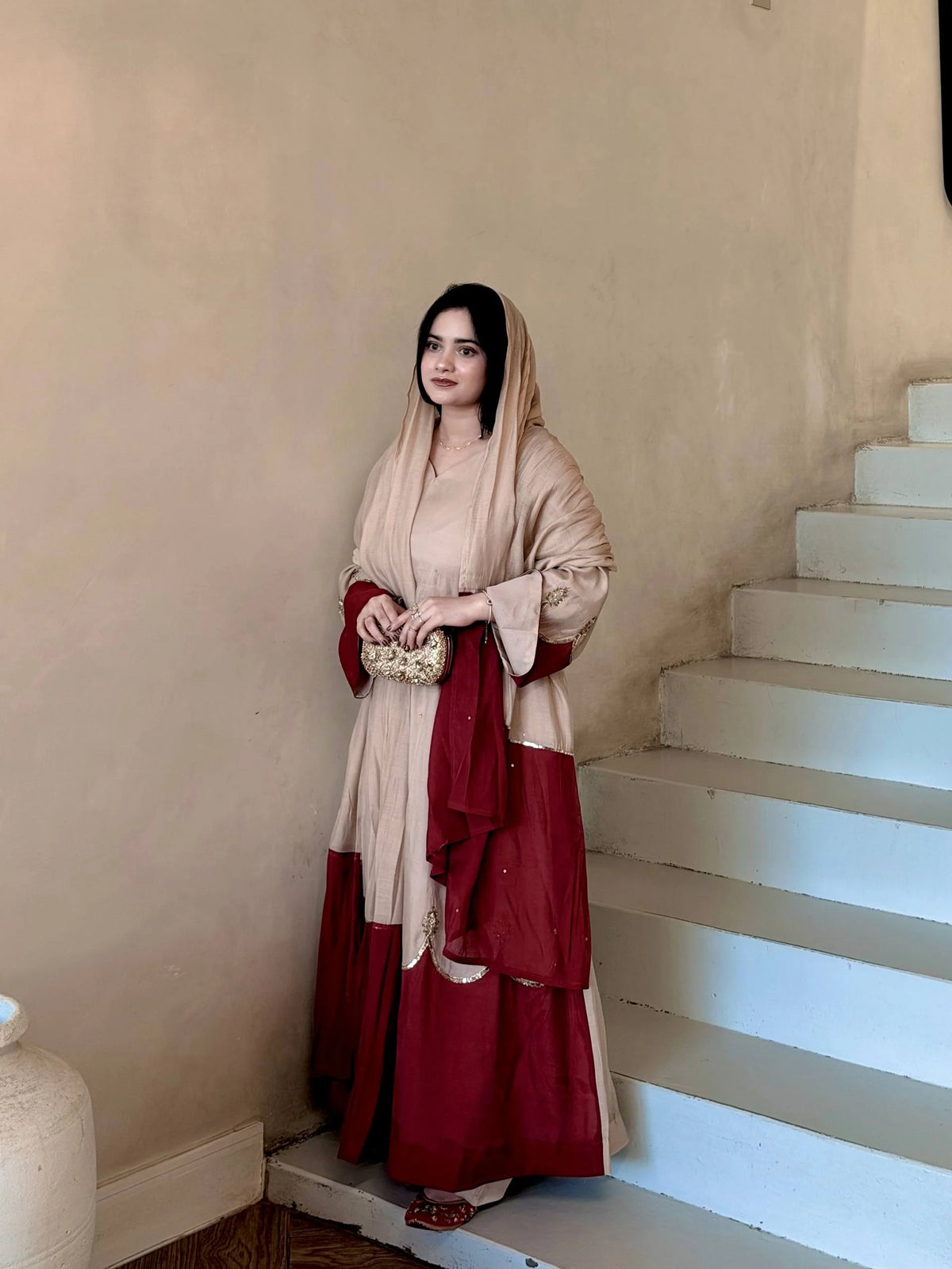 Designer Pure Roman Silk Kaftan with Bell Sleeves, Palazzo & Lace Border Dupatta – Party & Festive Wear