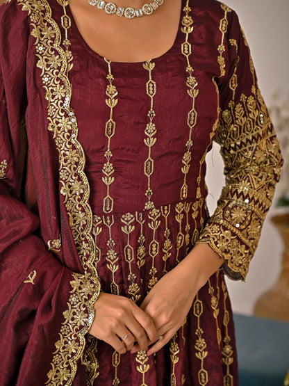 Amrapali Trend Maroon Heavy Embroidered Kurta Palazzo Set with Dupatta | Wedding & Festive Wear