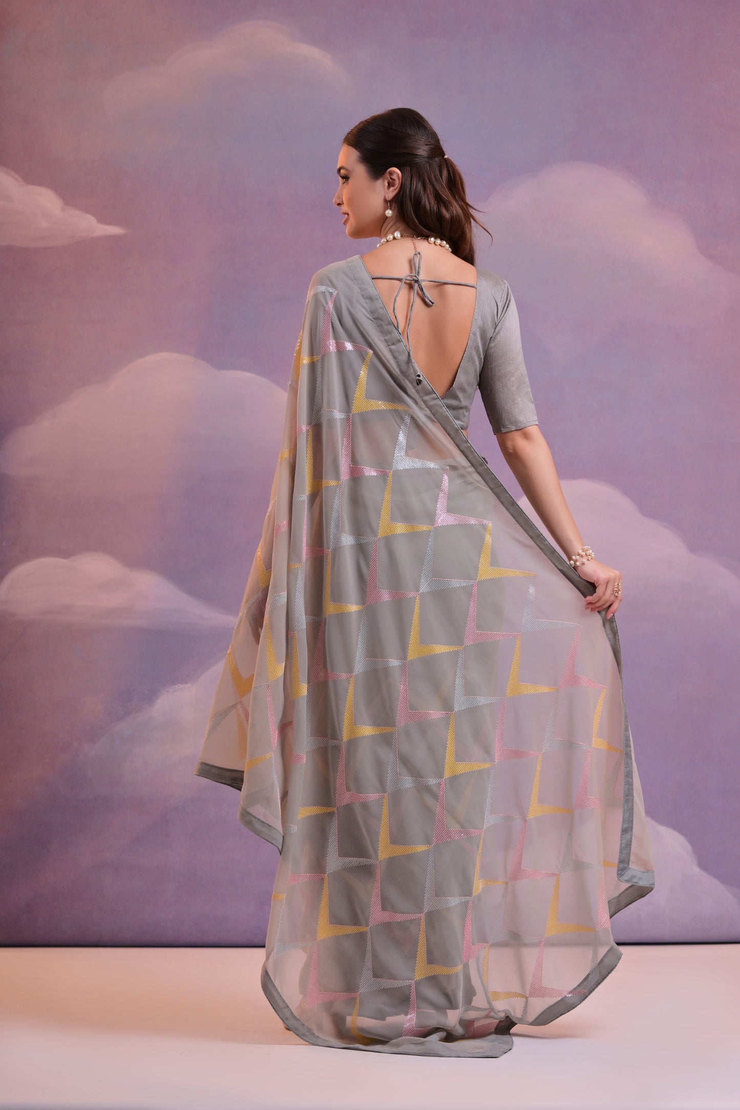 Heavy Georgette Multi Sequin Zigzag Work Saree with Mono Banglory Blouse | Designer Party Wear & Wedding Saree for Women