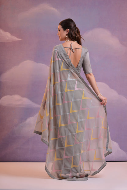 Heavy Georgette Multi Sequin Zigzag Work Saree with Mono Banglory Blouse | Designer Party Wear & Wedding Saree for Women