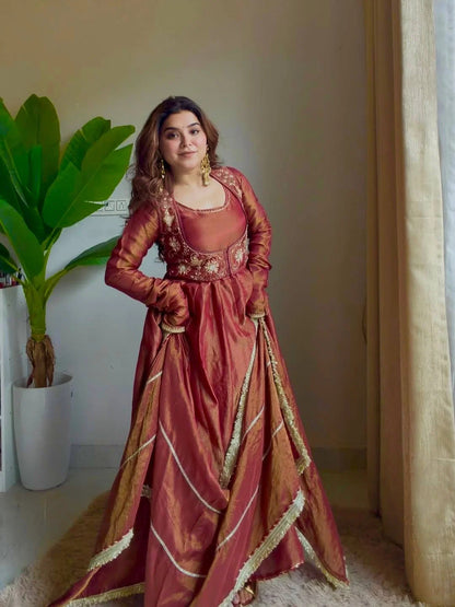 Amrapali Trend Designer Embroidered Koti Anarkali Suit in Heavy Silk | Party Wear Set