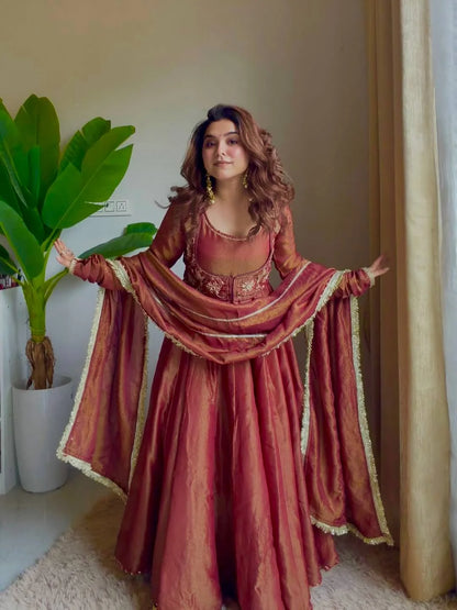 Amrapali Trend Designer Embroidered Koti Anarkali Suit in Heavy Silk | Party Wear Set