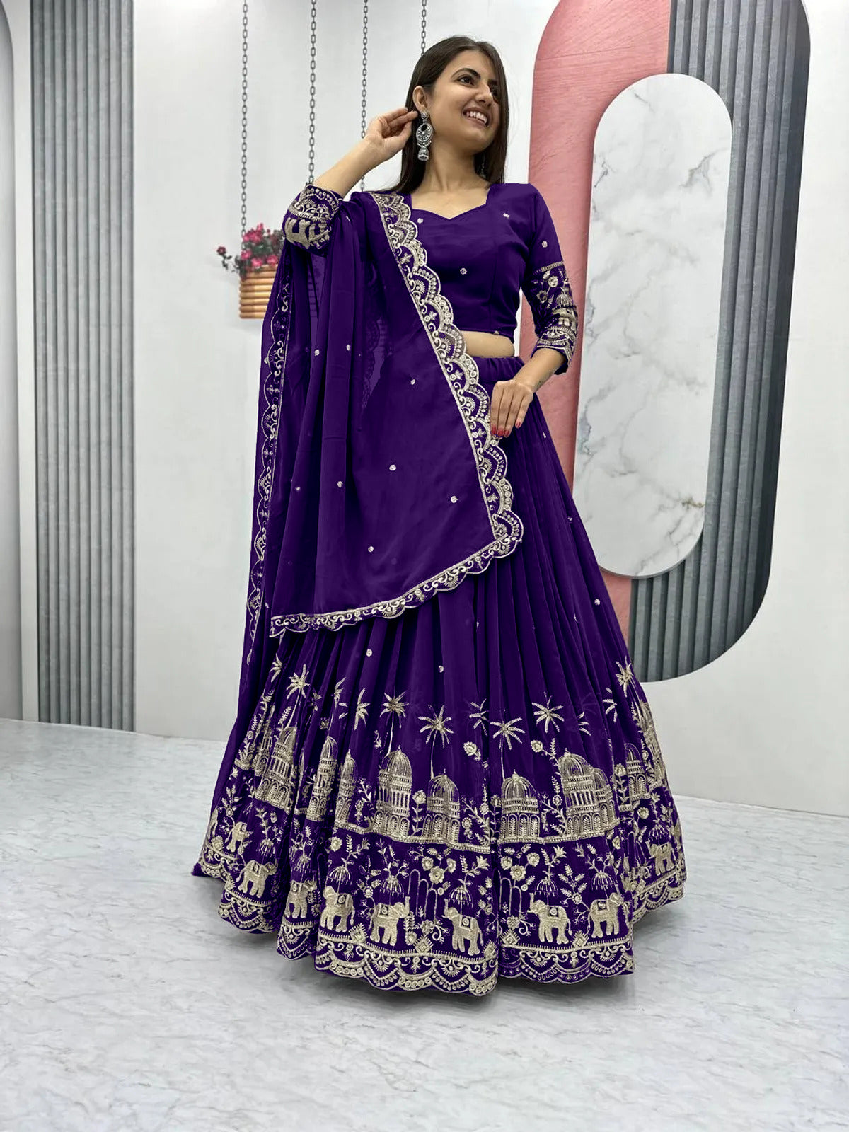 Lavender Purple Embroidered Chinon Silk Lehenga Choli | for Sangeet, Mehendi & Reception