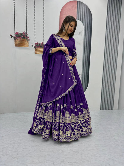Lavender Purple Embroidered Chinon Silk Lehenga Choli | for Sangeet, Mehendi & Reception