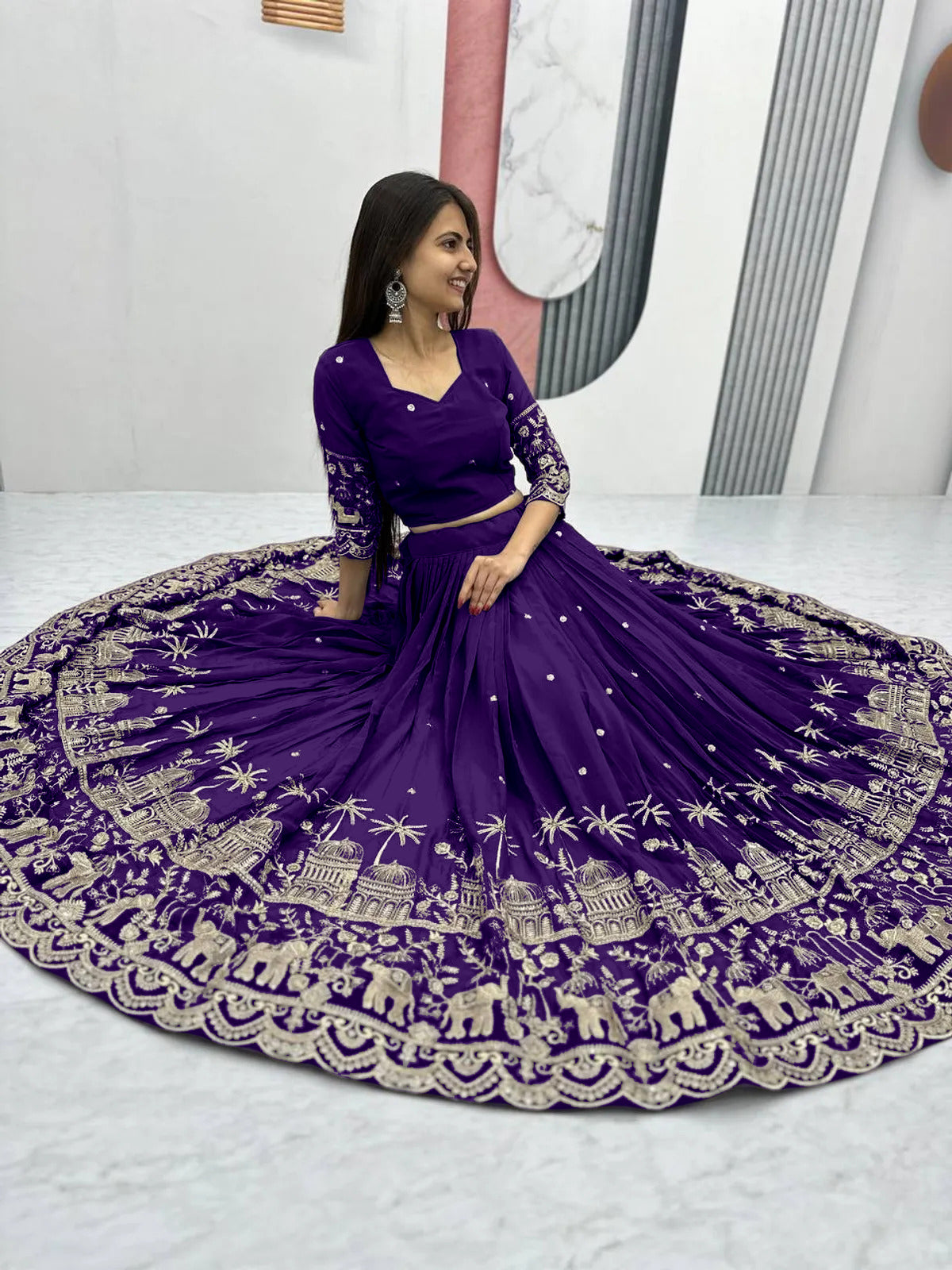 Lavender Purple Embroidered Chinon Silk Lehenga Choli | for Sangeet, Mehendi & Reception