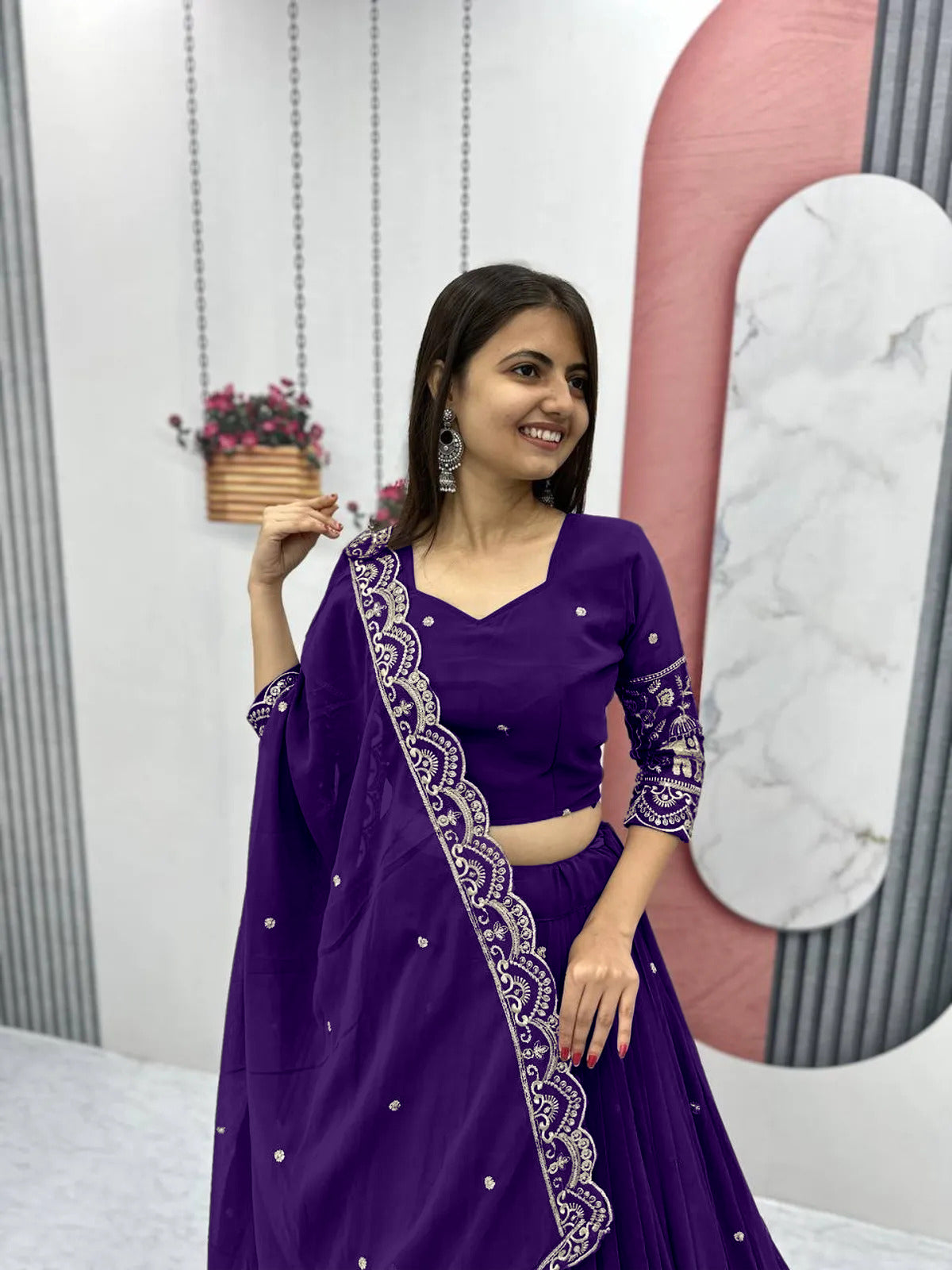 Lavender Purple Embroidered Chinon Silk Lehenga Choli | for Sangeet, Mehendi & Reception