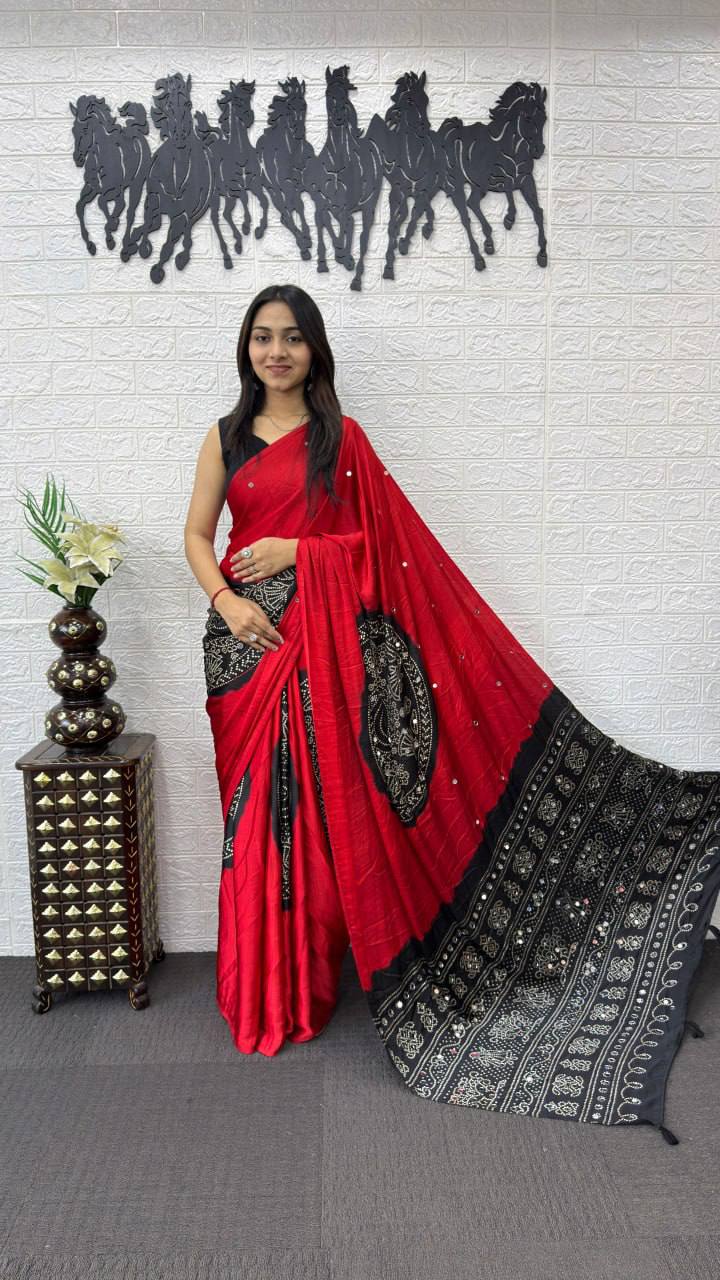 Chinon Ajrak Saree, Digital Ajrak Print Saree, Chinon Saree, Ajrak Saree, Mirror Work Saree, Real Mirror Work Saree, Designer Saree, Party Wear Saree, Festive Wear Saree, Wedding Wear Saree, Traditional Saree, Ethnic Saree for Women, Indian Saree, Premium Chinon Saree, Digital Print Saree, Designer Ajrak Saree, Women's Saree, Luxury Saree, Boutique Saree Collection, Festival Special Saree, Reception Wear Saree, Wedding Guest Saree, Navratri Saree, Diwali Saree, Karwa Chauth Saree, Cultural Wear Saree, Trend