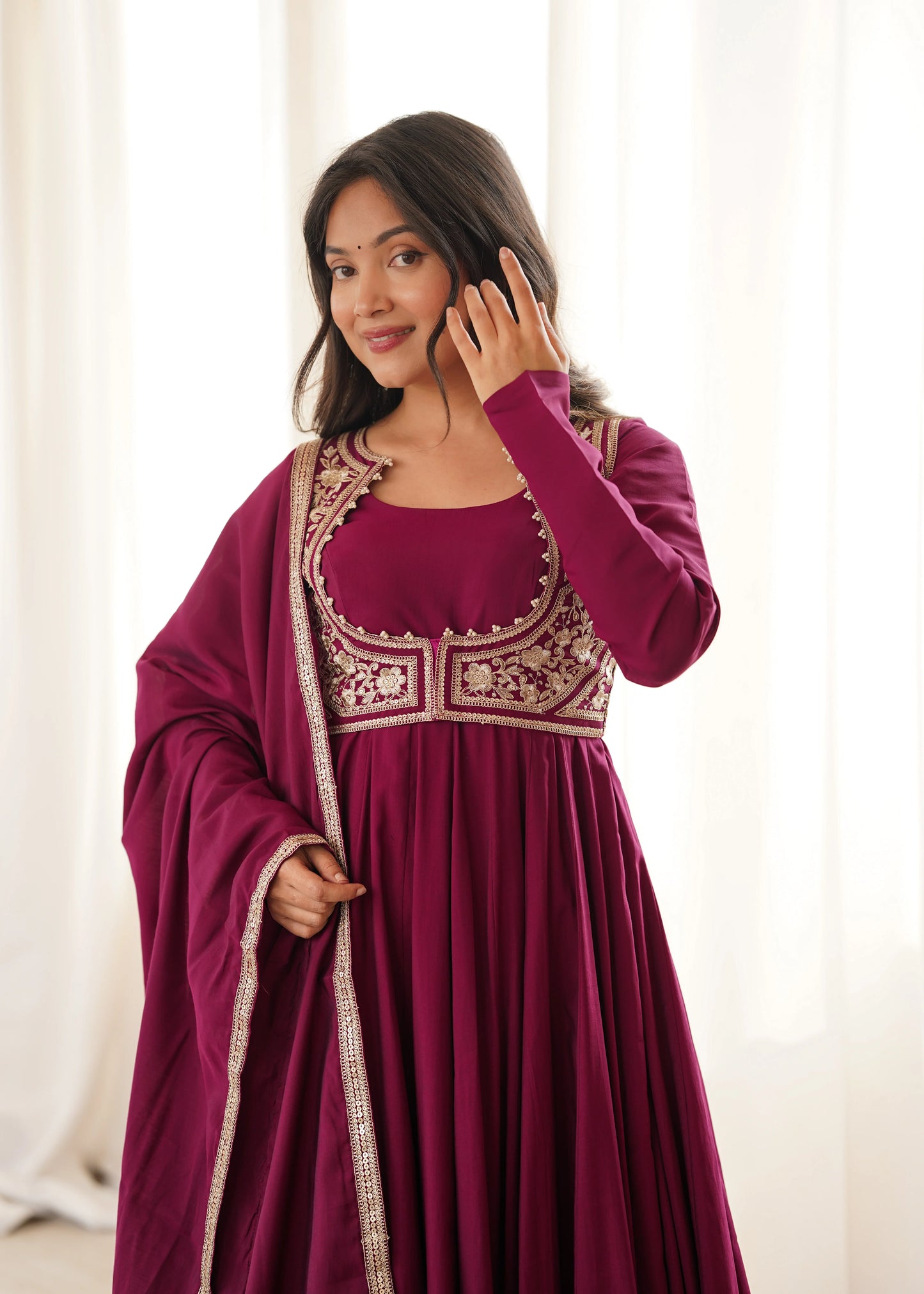 Amrapali Trend Heavy Pure Roman Silk Chanderi Anarkali Gown with Fancy Jacket, Pant & Embroidered Dupatta