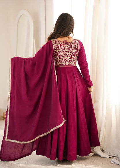 Amrapali Trend Heavy Pure Roman Silk Chanderi Anarkali Gown with Fancy Jacket, Pant & Embroidered Dupatta
