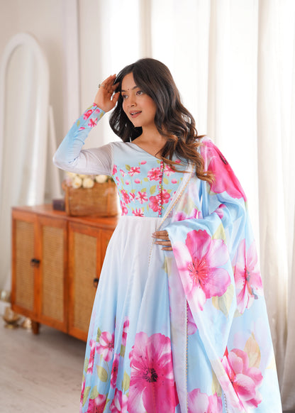 -53%    Amrapali Trend Heavy Organza Silk Floral Print Anarkali Suit with Dupatta & Pant