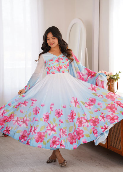 -53%    Amrapali Trend Heavy Organza Silk Floral Print Anarkali Suit with Dupatta & Pant