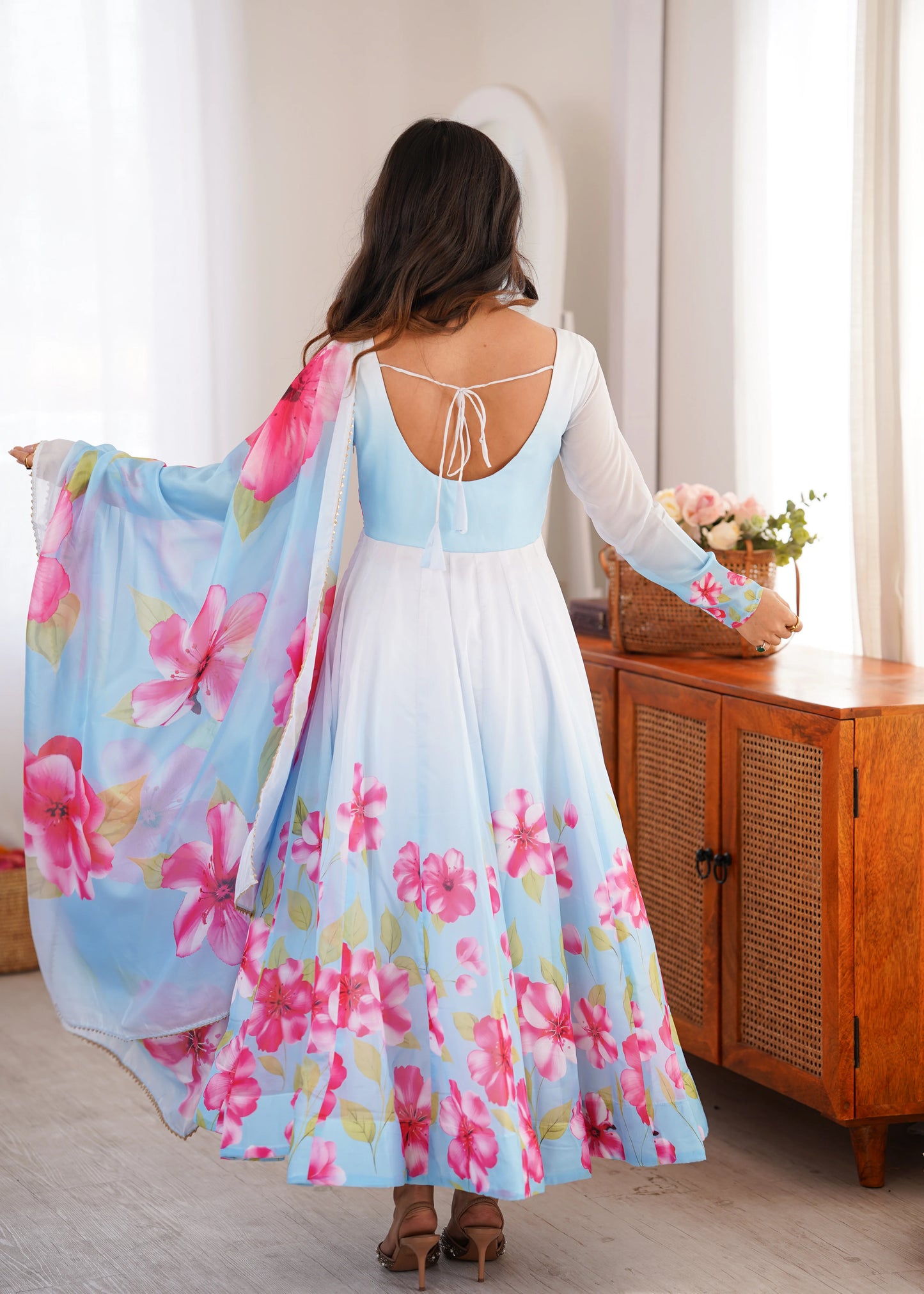 -53%    Amrapali Trend Heavy Organza Silk Floral Print Anarkali Suit with Dupatta & Pant