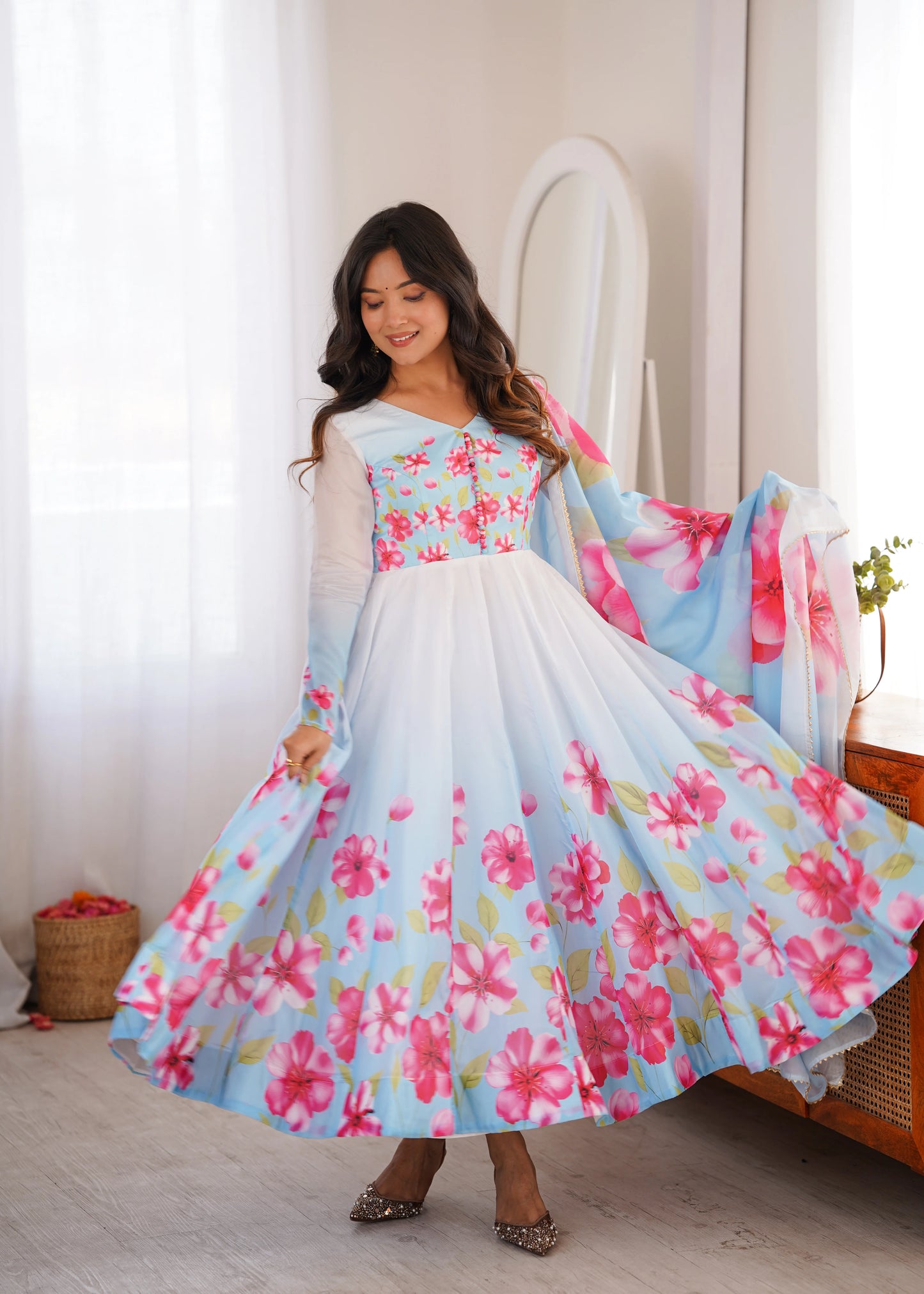 -53%    Amrapali Trend Heavy Organza Silk Floral Print Anarkali Suit with Dupatta & Pant