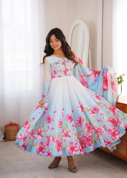 -53%    Amrapali Trend Heavy Organza Silk Floral Print Anarkali Suit with Dupatta & Pant