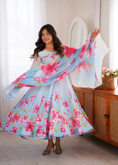 -53%    Amrapali Trend Heavy Organza Silk Floral Print Anarkali Suit with Dupatta & Pant