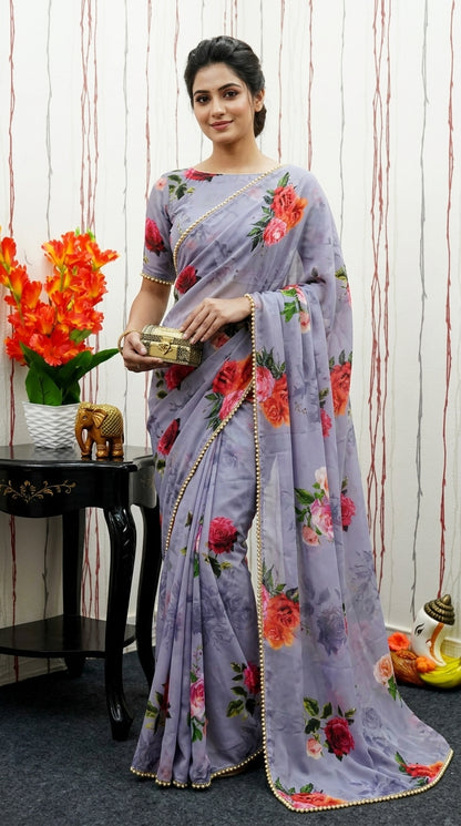 Luxury Floral Print Georgette Saree | Wedding & Festive Wear