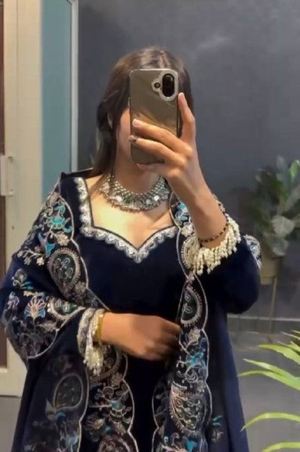 Luxury navy blue velvet salwar suit collection